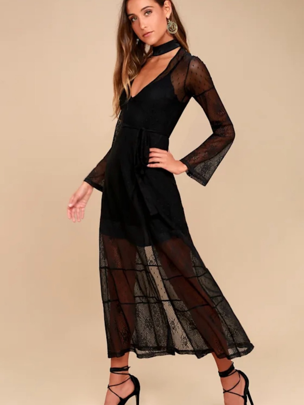Somedays Lovin' Black Sheer Lace Maxi Dress with Choker